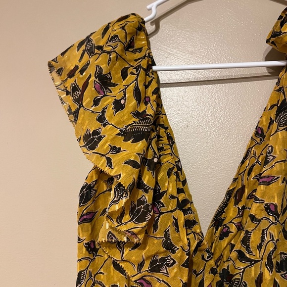 ULLA JOHNSON Yellow Amber Floral Print DANIA Ruffle Tiered Tie Shoulder MIDI 4 - Picture 13 of 16